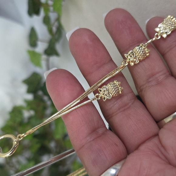 Gold Filled Huggie Hoop Earrings Dangle Owl Charms - Picture 8 of 11